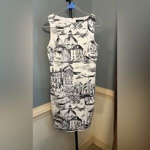 Chetta B White Dress with Black Architectural Print